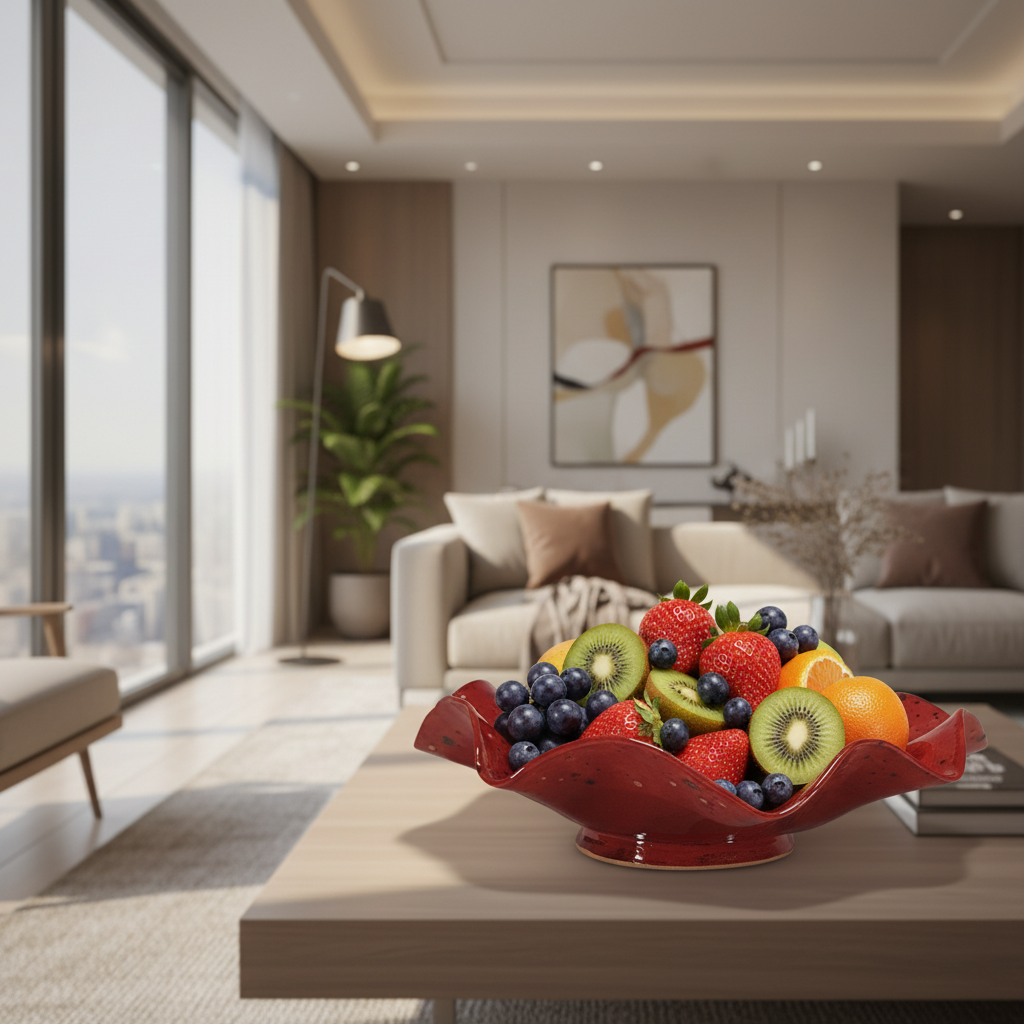 Red Speckle Large Wavy Bowl